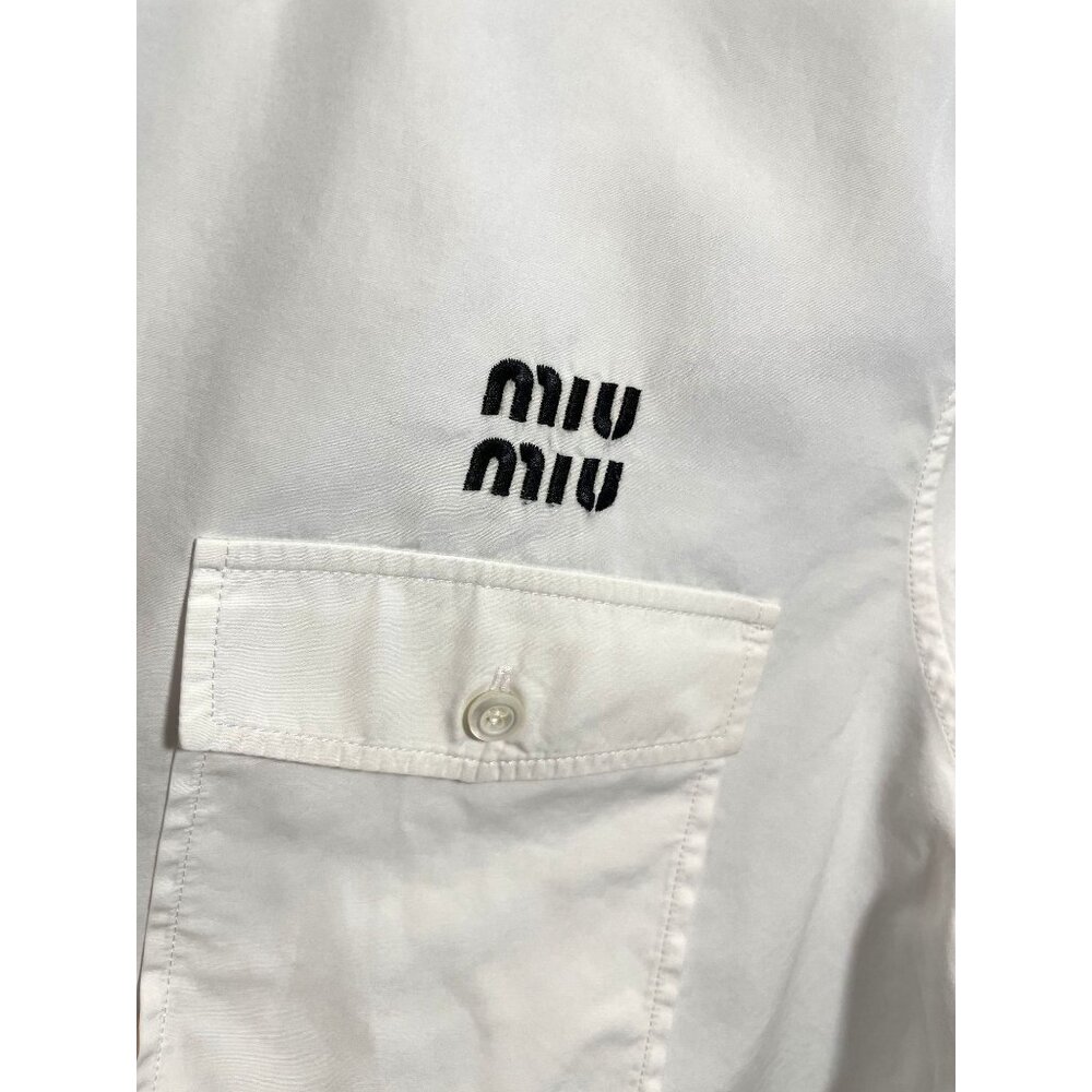 Miu Miu Womens White Button-Up Cropped Shirt With… - image 6